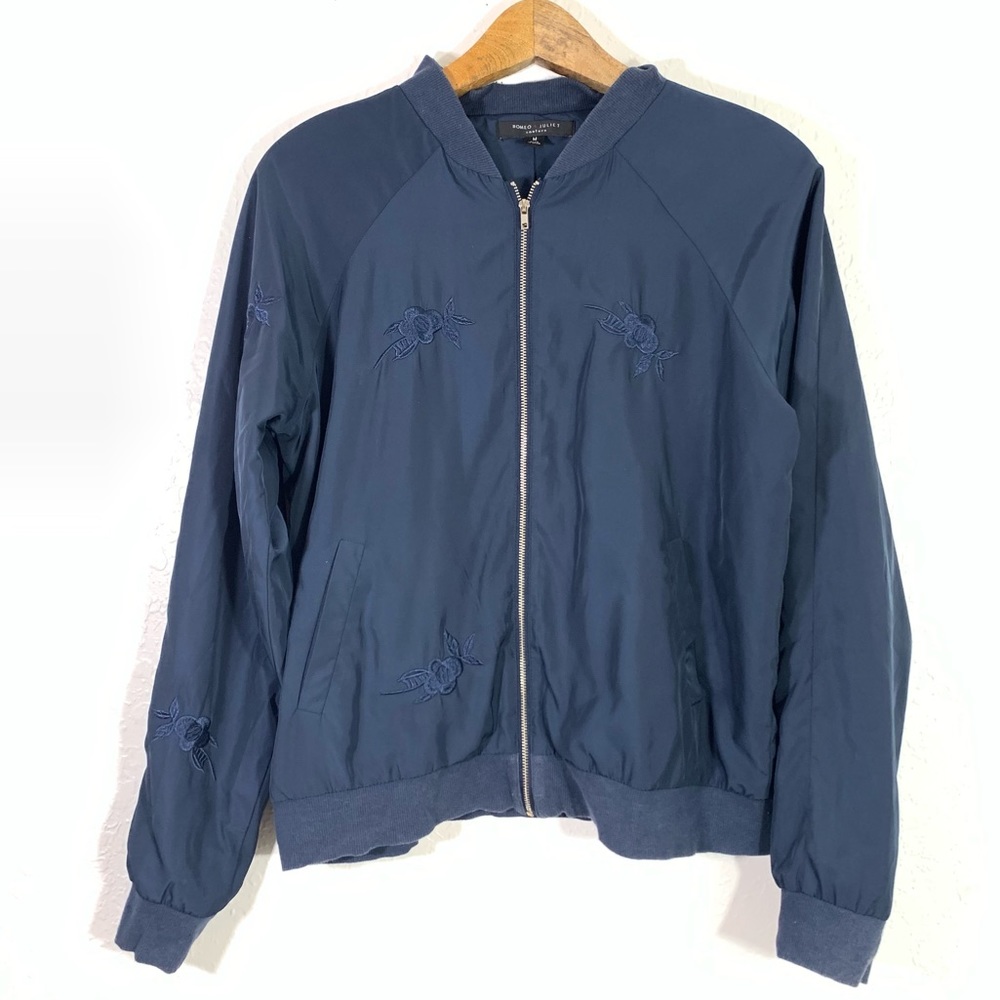 Romeo + Juliet Navy Blue Satin Light Bomber Jacket